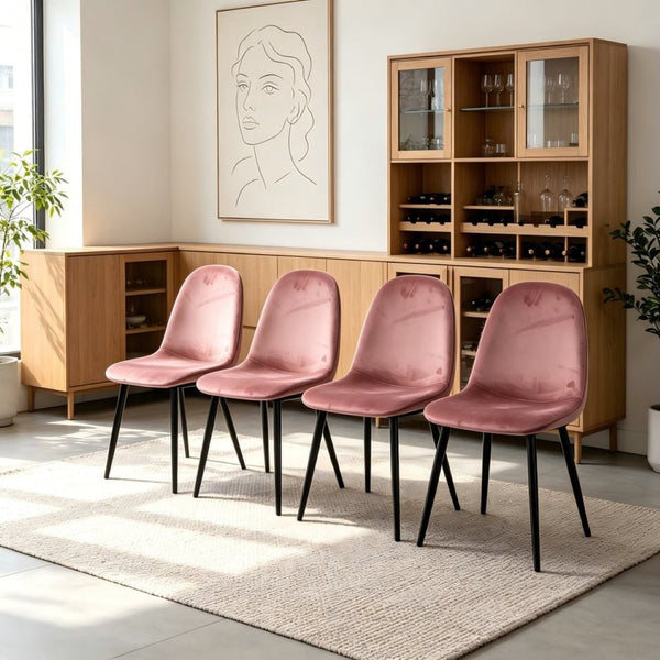 English Elm Dining Chairs Set of 4 Velvet Upholstered Spoon Back Mid-century Modern Style W3732P525602