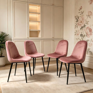 English Elm Dining Chairs Set of 4 Velvet Upholstered Spoon Back Mid-century Modern Style W3732P525602