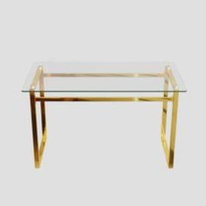 English Elm 51" Tempered Glass Rectangular Dining Table with Golden Chrome Legs Seats Six W3732P530037