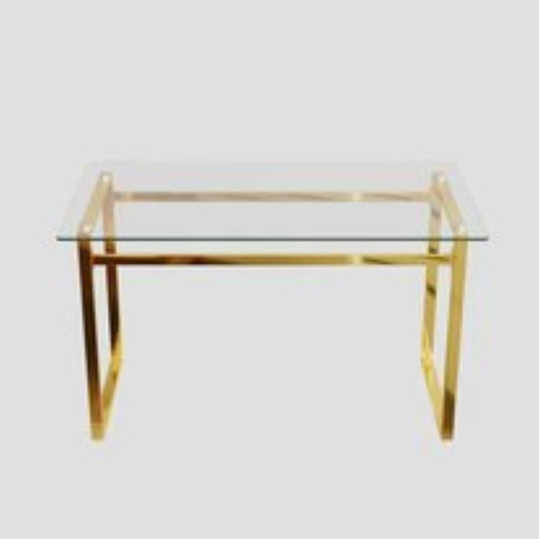 English Elm 51" Tempered Glass Rectangular Dining Table with Golden Chrome Legs Seats Six W3732P530037