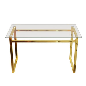 English Elm 51" Tempered Glass Rectangular Dining Table with Golden Chrome Legs Seats Six W3732P530037