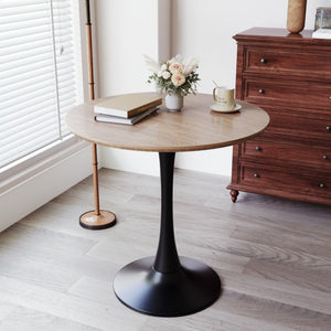 English Elm 34.65 Inch Round Walnut MDF Dining Table Mid-Century Tulip Pedestal Seats up to Four W3732P586616