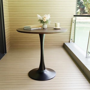 English Elm 34.65 Inch Round Walnut MDF Dining Table Mid-Century Tulip Pedestal Seats up to Four W3732P586616