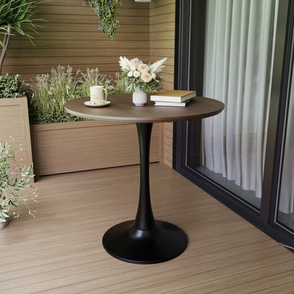 English Elm 34.65 Inch Round Walnut MDF Dining Table Mid-Century Tulip Pedestal Seats up to Four W3732P586616