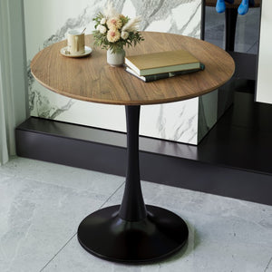 English Elm 34.65 Inch Round Walnut MDF Dining Table Mid-Century Tulip Pedestal Seats up to Four W3732P586616