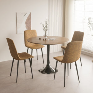 English Elm 34.65 Inch Round Walnut MDF Dining Table Mid-Century Tulip Pedestal Seats up to Four W3732P586616