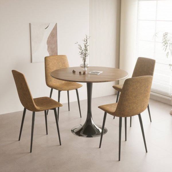 English Elm 34.65 Inch Round Walnut MDF Dining Table Mid-Century Tulip Pedestal Seats up to Four W3732P586616