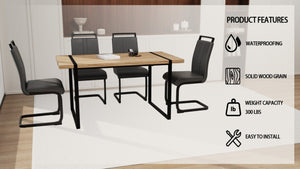 English Elm 59 Inch Farmhouse Industrial Dining Set with MDF Table and Four PU Upholstered Chairs Black+Brown - A W3732S00005
