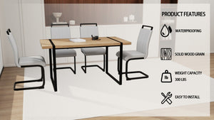 English Elm 59 Inch Farmhouse Industrial Dining Set with MDF Table and Four PU Upholstered Chairs White+Natural W3732S00006