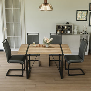 English Elm 55 Inch Industrial Farmhouse Dining Set with Wood Grain MDF Table and 4 PU Armless Chairs W3732S00012