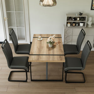 English Elm 55 Inch Industrial Farmhouse Dining Set with Wood Grain MDF Table and 4 PU Armless Chairs W3732S00012