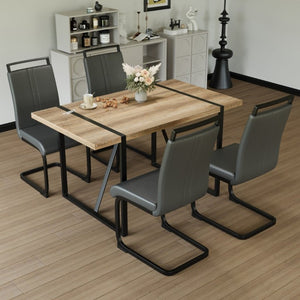 English Elm 55 Inch Industrial Farmhouse Dining Set with Wood Grain MDF Table and 4 PU Armless Chairs W3732S00012