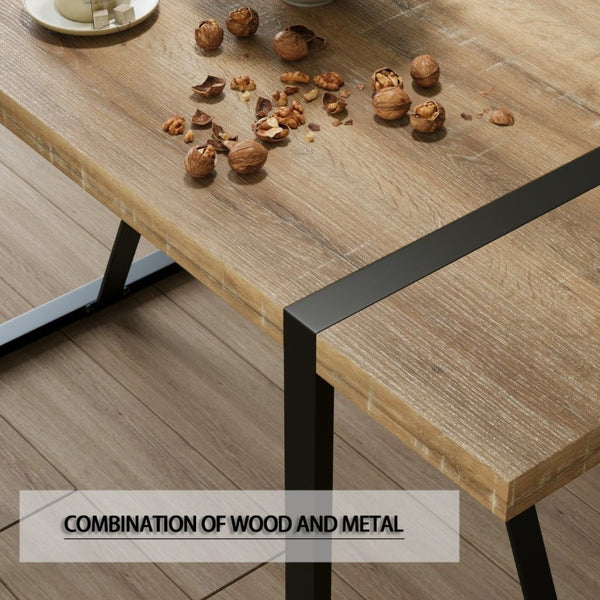 English Elm 55 Inch Industrial Farmhouse Dining Set with Wood Grain MDF Table and 4 PU Armless Chairs W3732S00012
