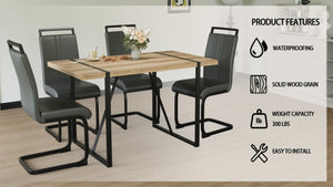 English Elm 55 Inch Industrial Farmhouse Dining Set with Wood Grain MDF Table and 4 PU Armless Chairs W3732S00012