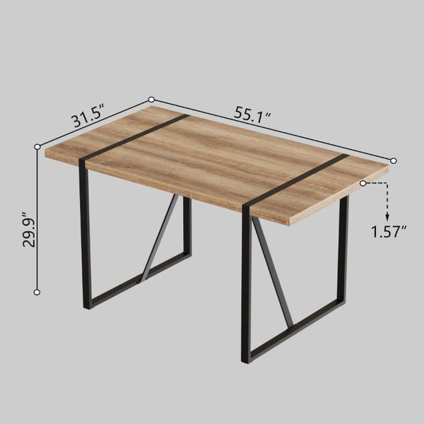 English Elm 55 Inch Industrial Farmhouse 5 Piece Dining Set with MDF Table and PU Cushioned Chairs W3732S00013