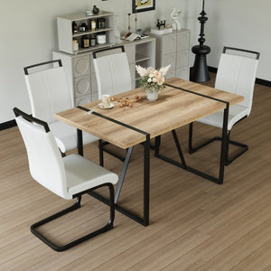 English Elm 55 Inch Industrial Farmhouse 5 Piece Dining Set with MDF Table and PU Cushioned Chairs W3732S00013