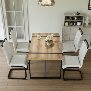 English Elm 55 Inch Industrial Farmhouse 5 Piece Dining Set with MDF Table and PU Cushioned Chairs W3732S00013