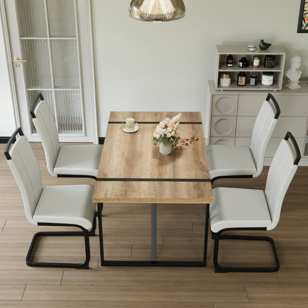 English Elm 55 Inch Industrial Farmhouse 5 Piece Dining Set with MDF Table and PU Cushioned Chairs W3732S00013