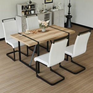 English Elm 55 Inch Industrial Farmhouse 5 Piece Dining Set with MDF Table and PU Cushioned Chairs W3732S00013