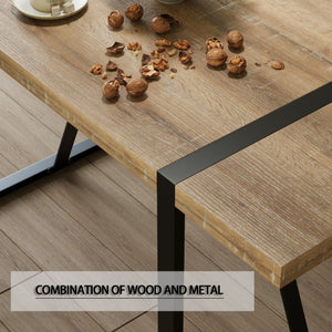 English Elm 55 Inch Industrial Farmhouse 5 Piece Dining Set with MDF Table and PU Cushioned Chairs W3732S00013