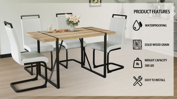 English Elm 55 Inch Industrial Farmhouse 5 Piece Dining Set with MDF Table and PU Cushioned Chairs W3732S00013