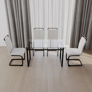 English Elm 51 Inch Tempered Glass Dining Set Seats 4 with PU Chairs and Black Metal Legs W3732S00016