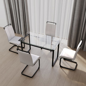 English Elm 51 Inch Tempered Glass Dining Set Seats 4 with PU Chairs and Black Metal Legs W3732S00016