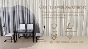 English Elm 51 Inch Tempered Glass Dining Set Seats 4 with PU Chairs and Black Metal Legs W3732S00016