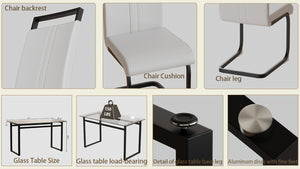 English Elm 51 Inch Tempered Glass Dining Set Seats 4 with PU Chairs and Black Metal Legs W3732S00016