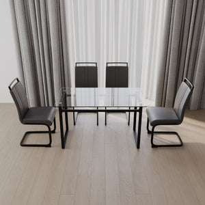 English Elm 51 Inch Rectangle Glass Top Dining Set for 4 with PU Chairs and Matte Black Legs W3732S00017