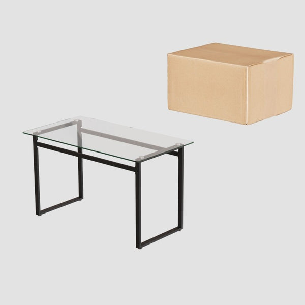English Elm 51 Inch Rectangle Glass Top Dining Set for 4 with PU Chairs and Matte Black Legs W3732S00017