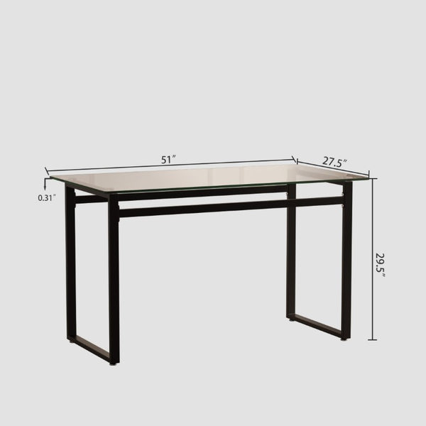 English Elm 51 Inch Rectangle Glass Top Dining Set for 4 with PU Chairs and Matte Black Legs W3732S00017