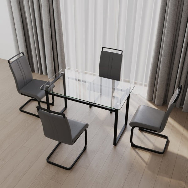 English Elm 51 Inch Rectangle Glass Top Dining Set for 4 with PU Chairs and Matte Black Legs W3732S00017