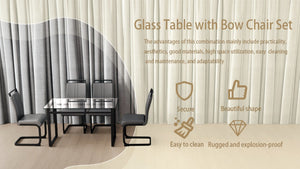 English Elm 51 Inch Rectangle Glass Top Dining Set for 4 with PU Chairs and Matte Black Legs W3732S00017
