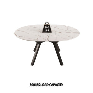 English Elm 47-63 Inch Expandable Round Dining Set with Faux Leather Chairs for Modern Kitchens White W3732S00019
