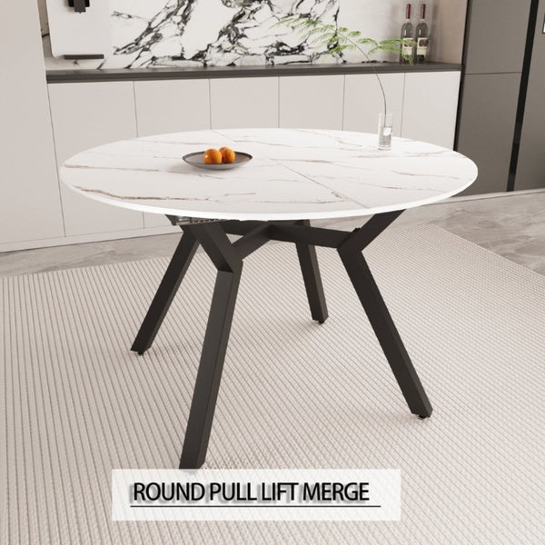 English Elm 47-63 Inch Expandable Round Dining Set with Faux Leather Chairs for Modern Kitchens White W3732S00019