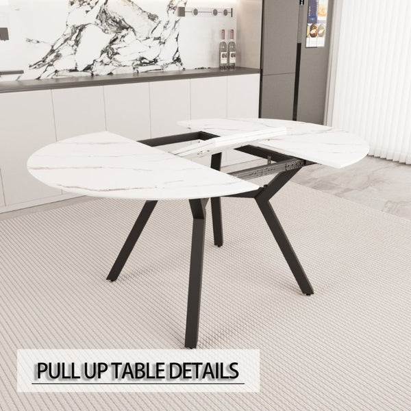 English Elm 47-63 Inch Expandable Round Dining Set with Faux Leather Chairs for Modern Kitchens White W3732S00019