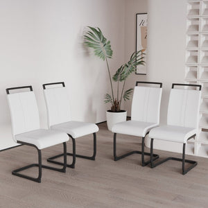 English Elm 47-63 Inch Expandable Round Dining Set with Faux Leather Chairs for Modern Kitchens White W3732S00019