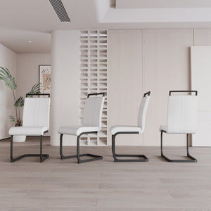 English Elm 47-63 Inch Expandable Round Dining Set with Faux Leather Chairs for Modern Kitchens White W3732S00019