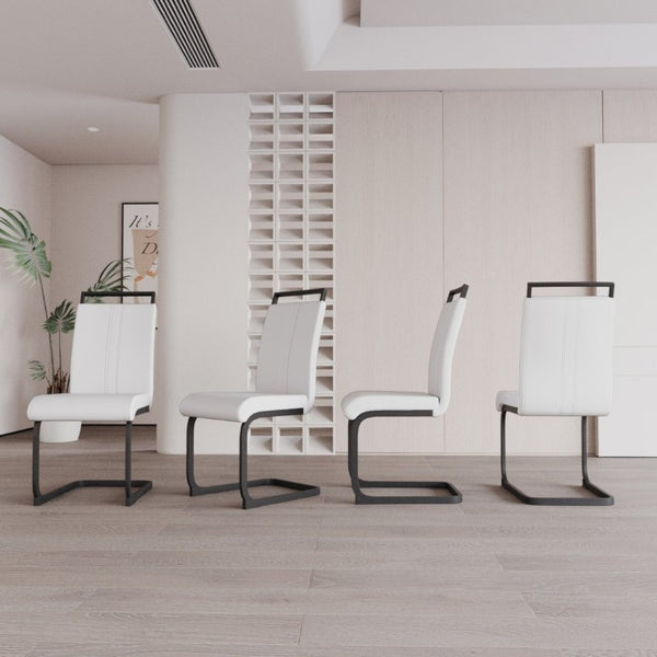 English Elm 47-63 Inch Expandable Round Dining Set with Faux Leather Chairs for Modern Kitchens White W3732S00019