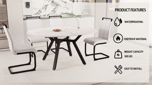 English Elm 47-63 Inch Expandable Round Dining Set with Faux Leather Chairs for Modern Kitchens White W3732S00019