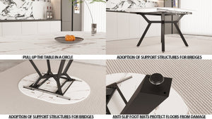 English Elm 47-63 Inch Expandable Round Dining Set with Faux Leather Chairs for Modern Kitchens Grey+White W3732S00020