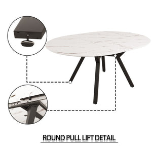English Elm 47-63 Inch Expandable Round Dining Set with Faux Leather Chairs for Modern Kitchens Grey+White W3732S00020