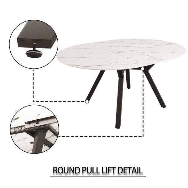 English Elm 47-63 Inch Expandable Round Dining Set with Faux Leather Chairs for Modern Kitchens Grey+White W3732S00020