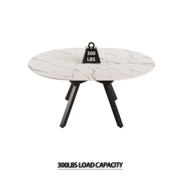 English Elm 47-63 Inch Expandable Round Dining Set with Faux Leather Chairs for Modern Kitchens Grey+White W3732S00020