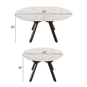 English Elm 47-63 Inch Expandable Round Dining Set with Faux Leather Chairs for Modern Kitchens Grey+White W3732S00020