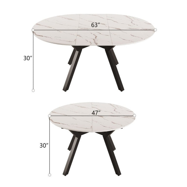 English Elm 47-63 Inch Expandable Round Dining Set with Faux Leather Chairs for Modern Kitchens Grey+White W3732S00020