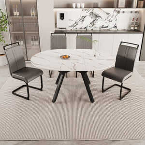 English Elm 47-63 Inch Expandable Round Dining Set with Faux Leather Chairs for Modern Kitchens Grey+White W3732S00020