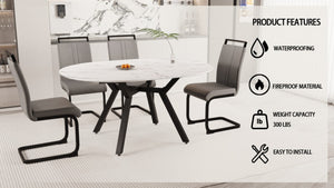 English Elm 47-63 Inch Expandable Round Dining Set with Faux Leather Chairs for Modern Kitchens Grey+White W3732S00020