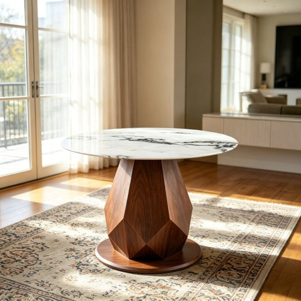 English Elm 44.88 Round Dining Table Walnut Geometric Pedestal Sintered Stone Top Seats Six Valley Gray+Gray,Walnut - A W3732S00042